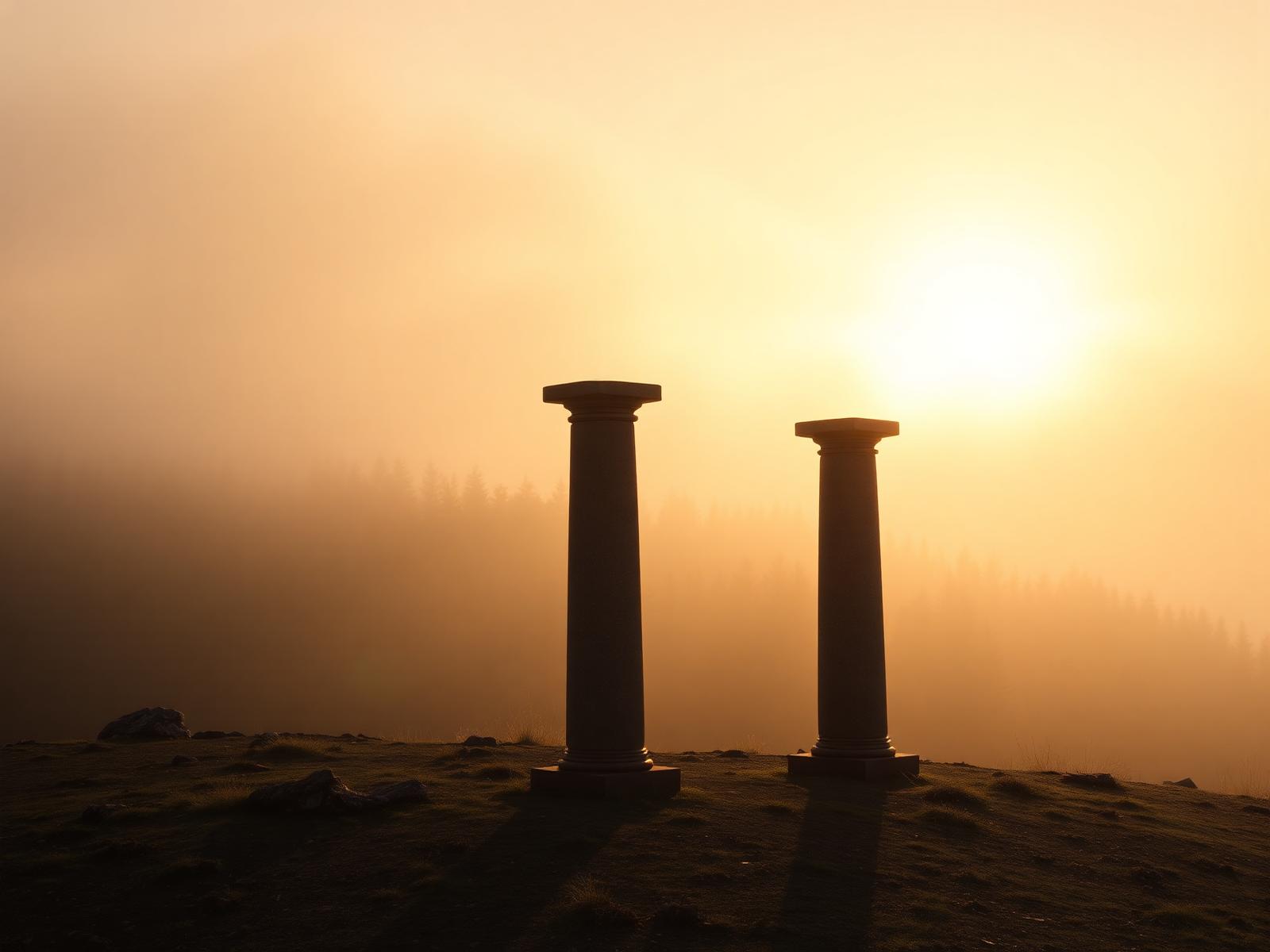 Three stone pillars at sunrise